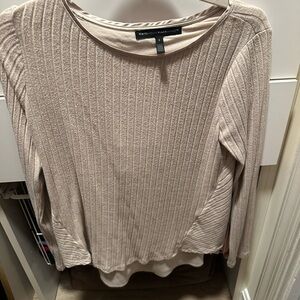 White House Black Market Taupe Ribbed Long Sleeve Top
